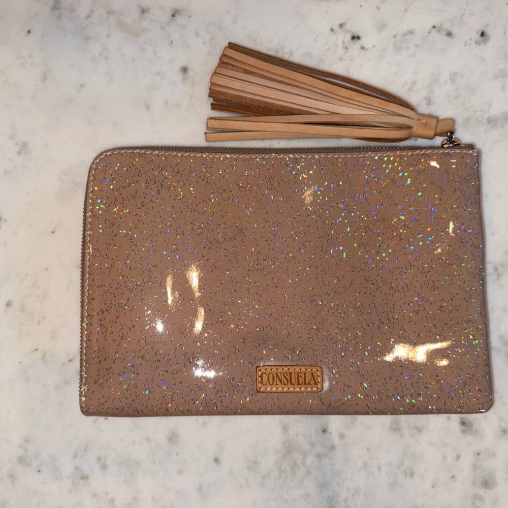 Consuela L-Shaped Clutch. Neon Zebra Embroidery - Picture 3 of 6